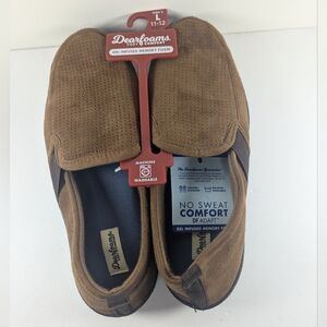 Dearfoams Men's Tan Slip-On Slippers Large (11-12) Gel Infused Memory Foam New
